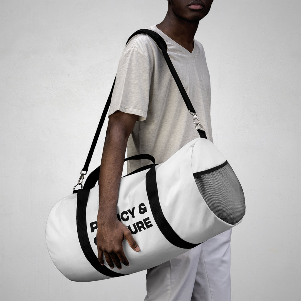 Policy & Culture Duffel Bag — Bold Logo Gym Travel Bag