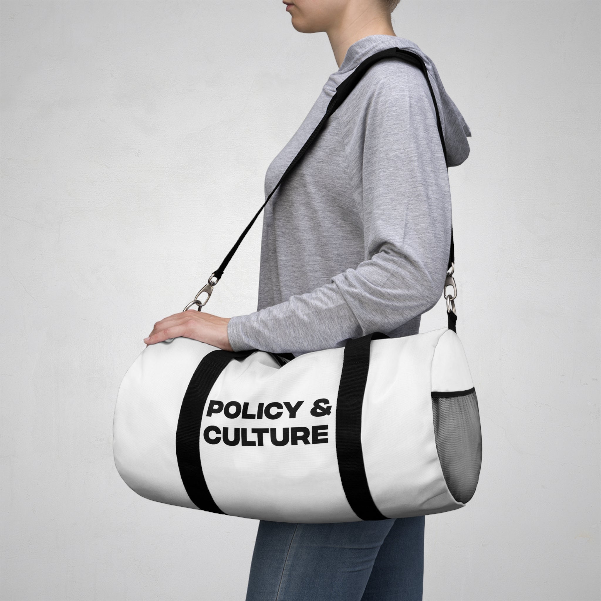 Policy & Culture Duffel Bag — Bold Logo Gym Travel Bag