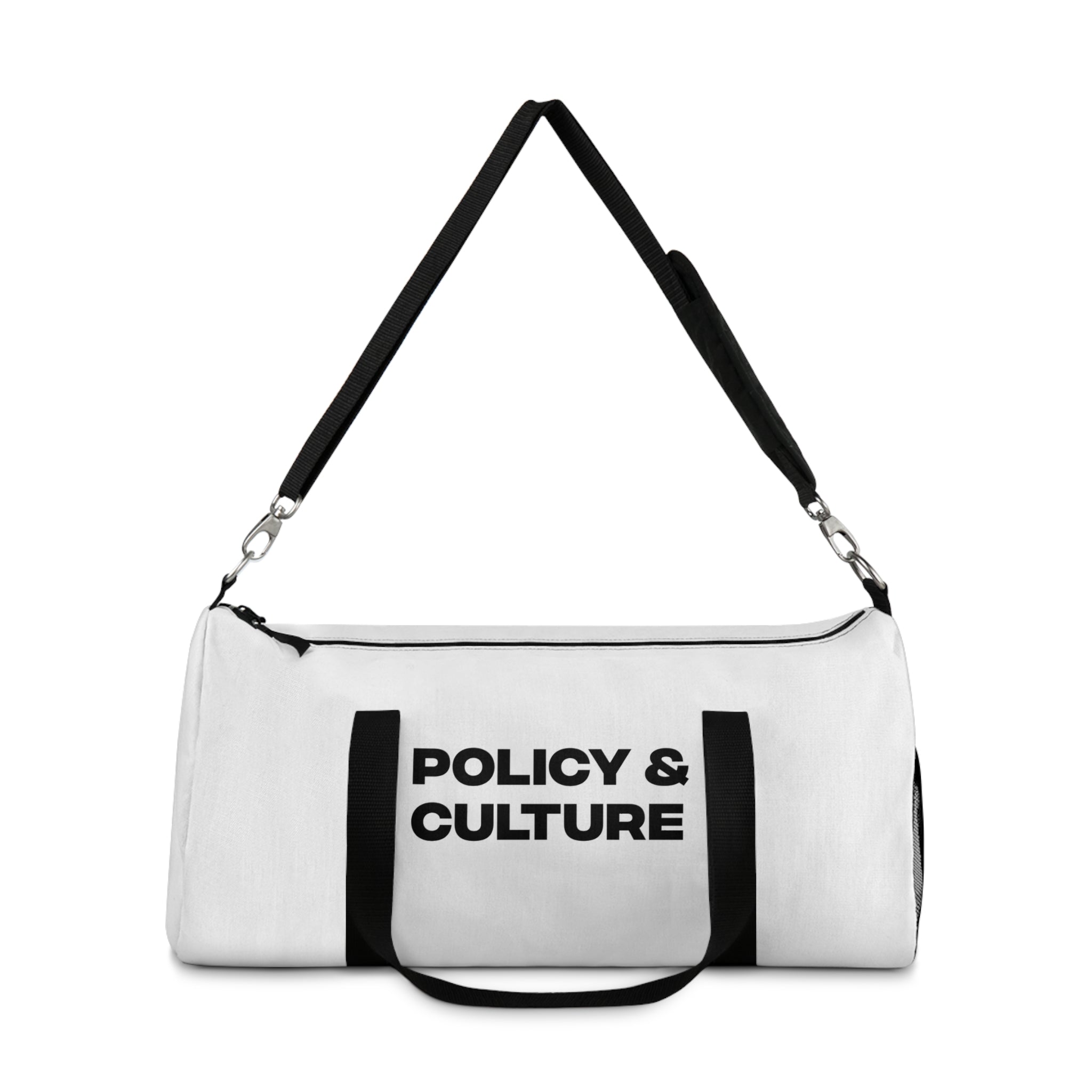 Policy & Culture Duffel Bag — Bold Logo Gym Travel Bag